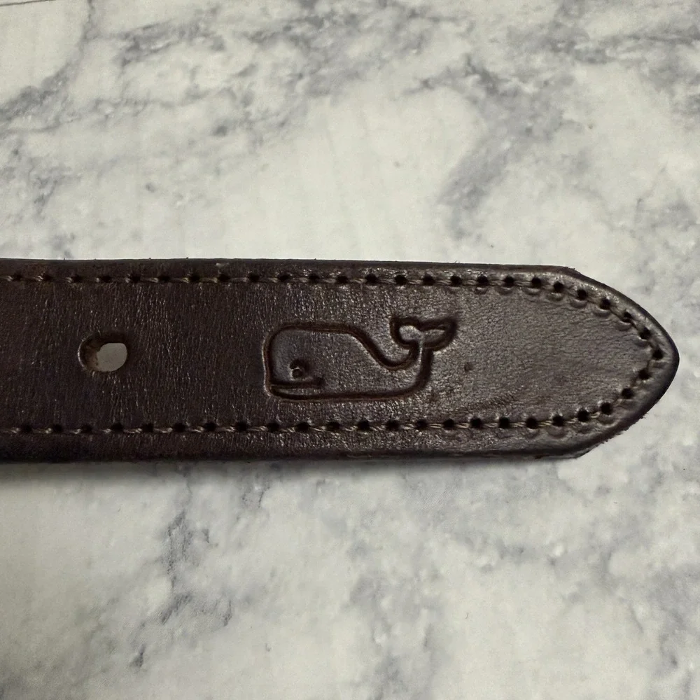 Vineyard Vines Boys Size 26 Navy American Flag Belt Brown Leather Brass Buckle